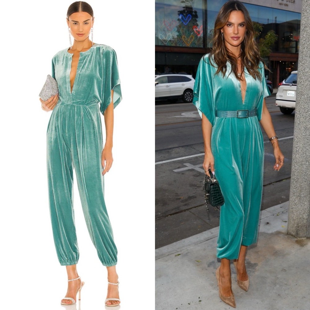 NWT Norma Kamali Rectangle Jog Velvet Jumpsuit Mint Green
